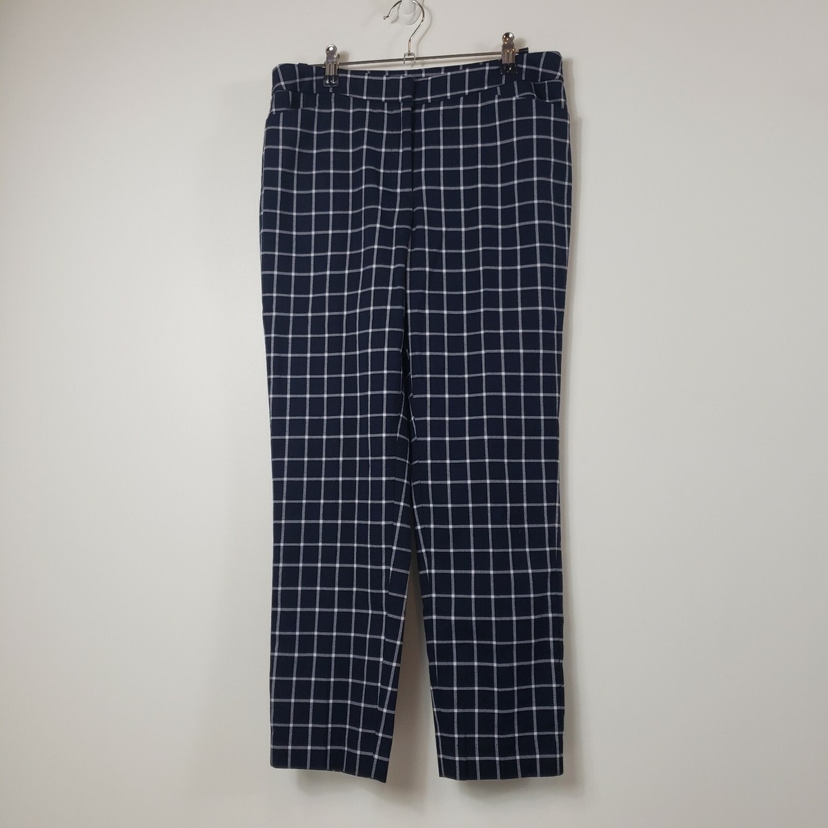 Halogen Dress Pants Womens Petite Tapered Plaid Blue White Mid