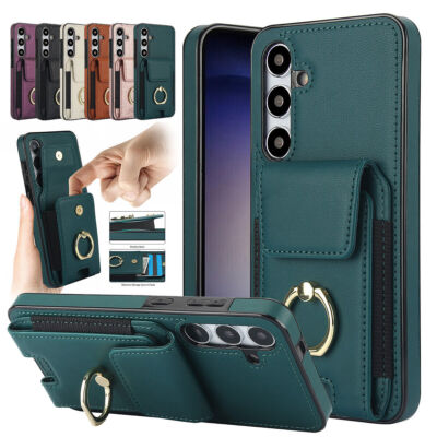 For Samsung S24+ S23 Ultra S22 Plus Credit Card Slot Wallet Leather Ring Case
