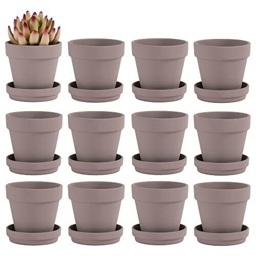 3 Inches Small Grey Terracotta Pots with Saucer, 12 Pack 3" Terra Cotta Gray - Picture 2 of 6