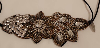 Pink Pewter Headband Hair Head Band Wrap Jeweled Beaded  display picture 1