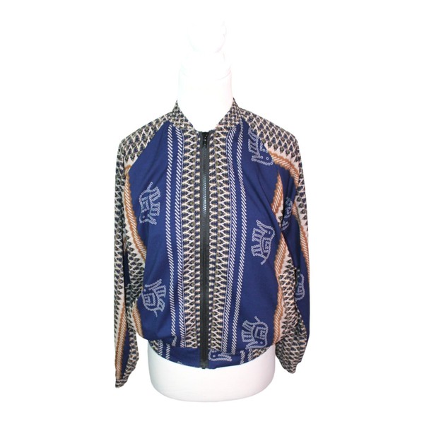 Ishka Bomber Jacket Size S Elephant Pattern Zip Front Pockets Lightweight