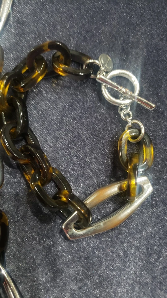 Conjunto de collar de cadena Talbots de segunda mano tono dorado ámbar y caparazón de tortuga + pulsera Foto 3 de 4