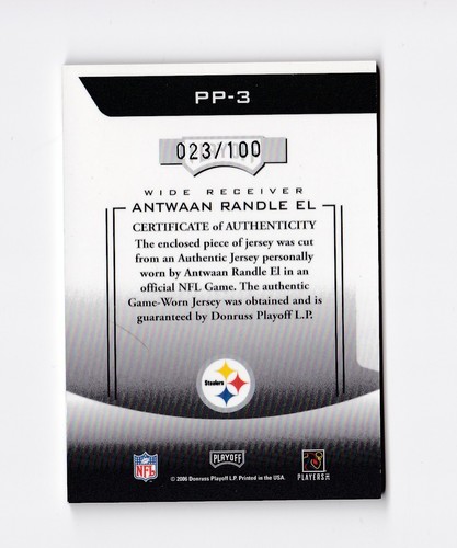 2006 Playoff Prestige Prestigious Pros Jerseys Green #3 Antwaan Randle El /100 - Picture 2 of 2