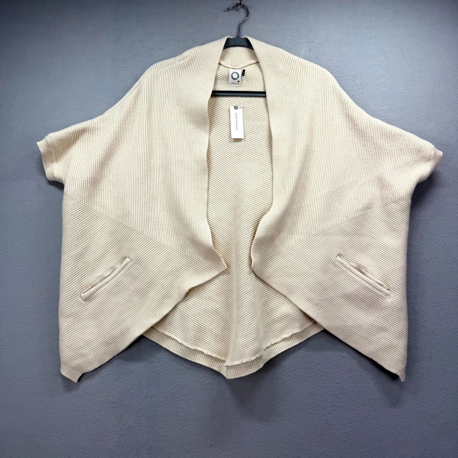 Akemi + Kin Poncho Cardigan Womens One Size Ivory Viscose Ribbed Knit Open Front