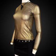 Nasty Gal Gold Burning Man Rave Punk Goth Long Sleeve Steampunk Shirt Top XS