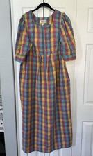 Vintage Saybury Rainbow Plaid Smocked House Coat Zip Front Robe Maxi S Granny