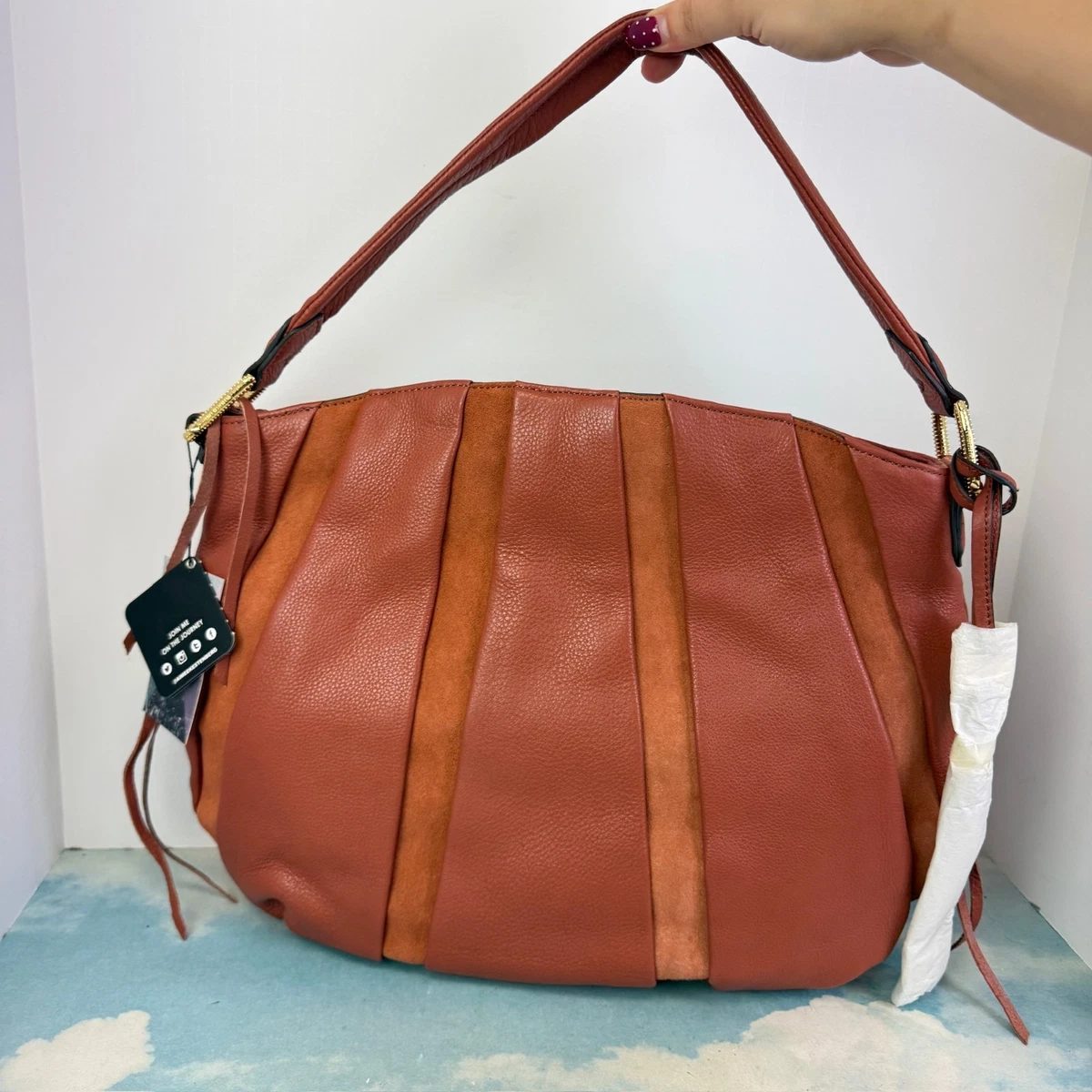 Aimee Kestenberg Orange Leather with whipstitch Bag Latte All For Love Convertible Shopper Designer Leather  main image 2