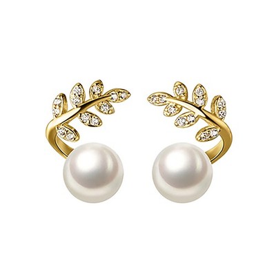 925 Sterling Silver CZ Leaves Crawler Earrings Wrap for Women Teens Pearl Cuff E
