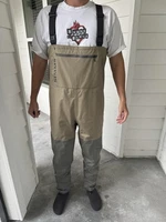 Simms Tributary Stockingfoot Chest Waders Mens Large Tan Fly Fishing 9-11 !