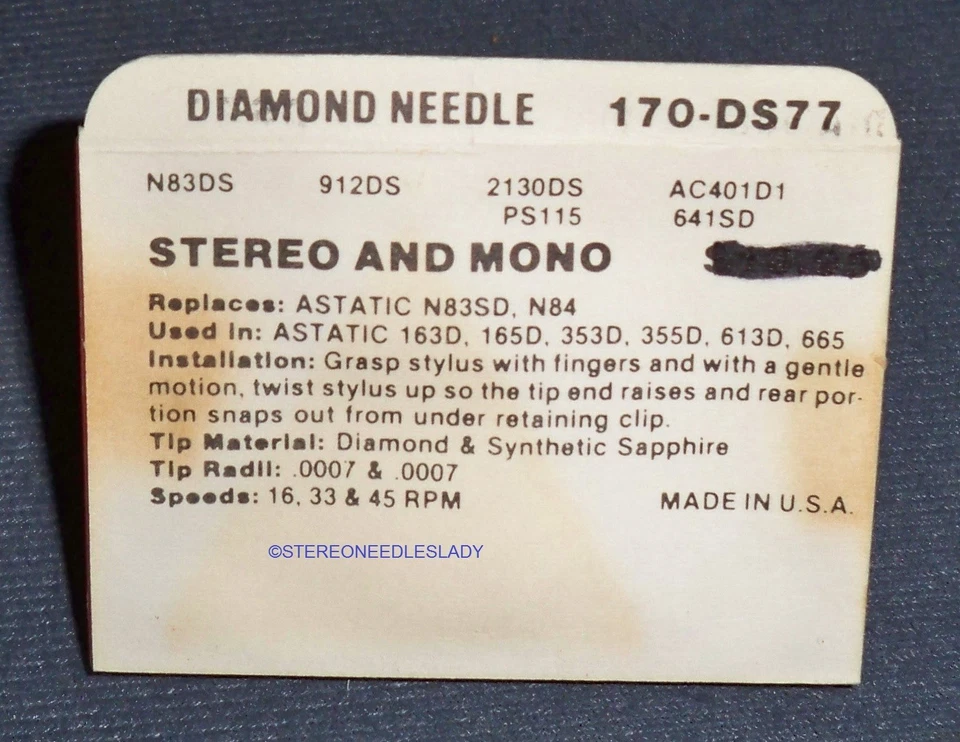 Superb for Pfanstiehl 170-DS77 for Astatic 165D 353 355 355D Cartridges - Image 2 of 2