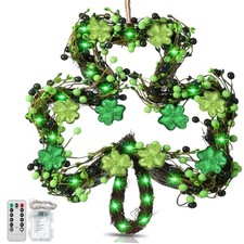 18 Inch St. Patrick's Day Shamrock Wreath for Front Door Decor, with LED