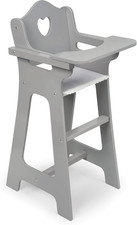 Wooden Doll High Chair with Liftable Tray - Gray/White 