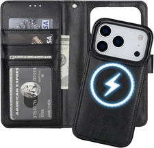 for Iphone 17 Pro Wallet Case Compatible with Magsafe Wireless Charging, RFID Bl