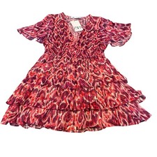 ZARA Pink Printed Metallic Thread Smocked Waist Mini Ruffle Dress Size S NWT New