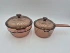 Vtg Corning Pyrex Vision Double Boiler  V-20-B  Insert & 1L Sauce Pot + Lids