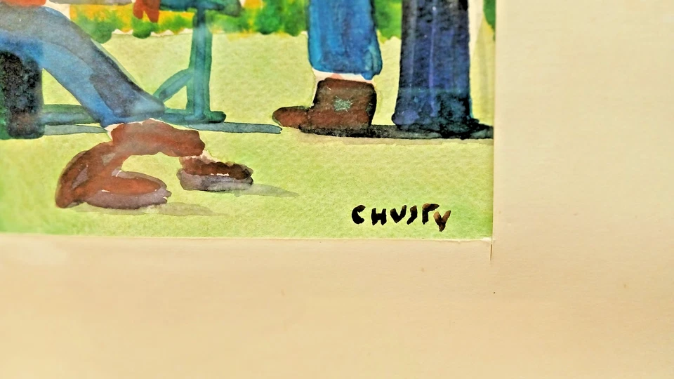 Original Watercolor on Paper, Folk Art, Shoeshine, Signed, 1990s - Image 3 of 4