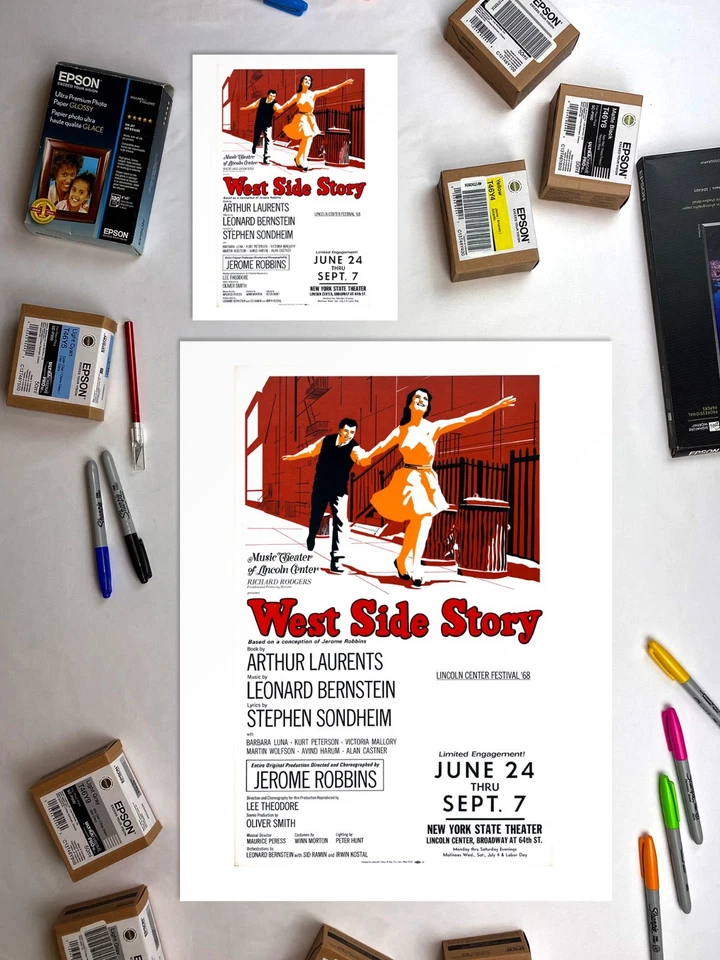 VTG 1968 West Side Story NY Theatrical Poster Art Reprint - 8.5x11, 17x22 - Image 2 of 4