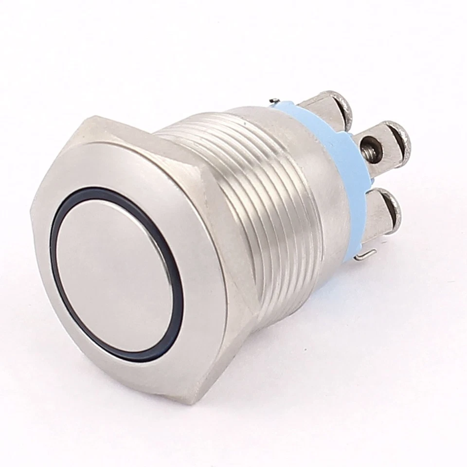DC 12V Blue LED Light 19mm 4Pins DPST Ball Head Momentary Push Button Switch - Image 4 of 4