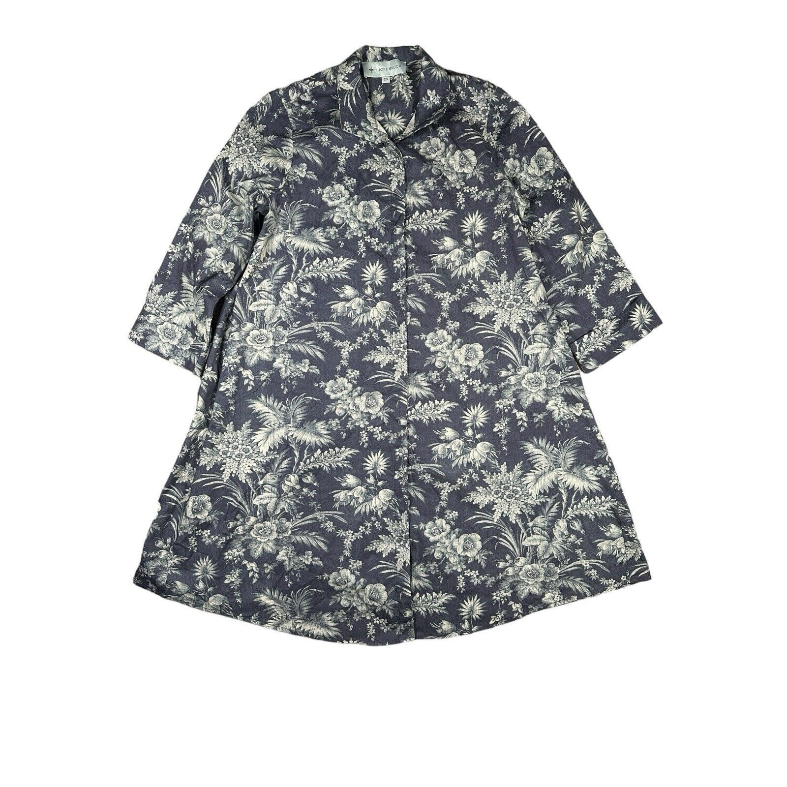 Tuckernuck Floral 3/4 Sleeve Shirtdress Button Front Size XS Party Casual Cotton