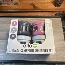 Ello Reusable Plastic Condiment Containers 4oz each with Screw-on Leak Proof Lid