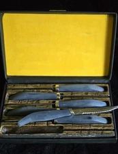 Vintage West Bend Serrated Stainless Steel Blue Steak Knives With Case Set Of 6