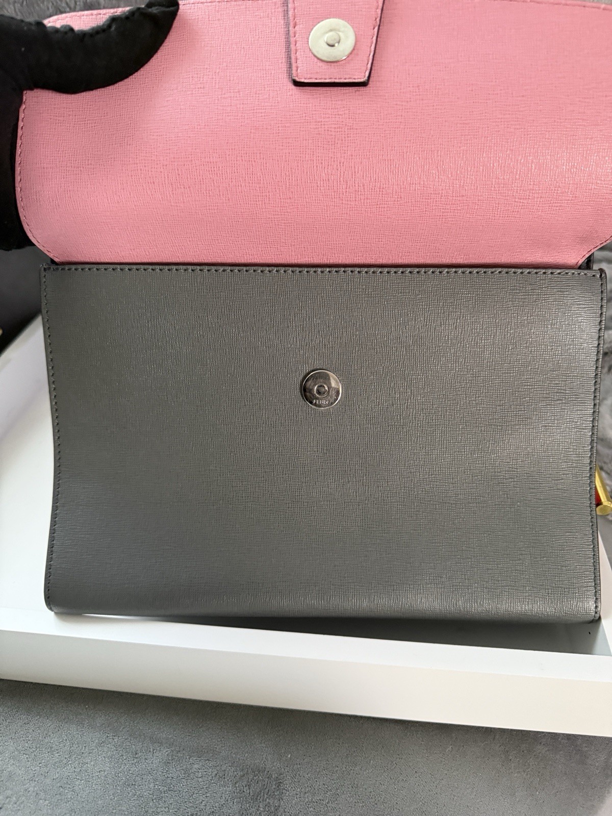 Fendi Demi Jour  Top Handle Pink Gray Calfskin Leather Crossbody Strap Authentic — image 11