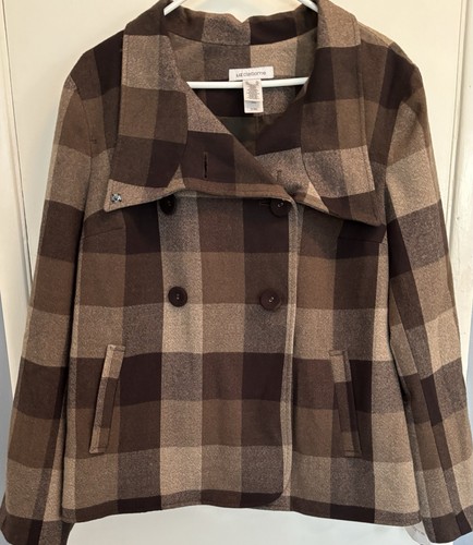 Retro Liz Claiborne XL Bold Plaid Swing Jacket Coat Lined Double Breast NWT $99
