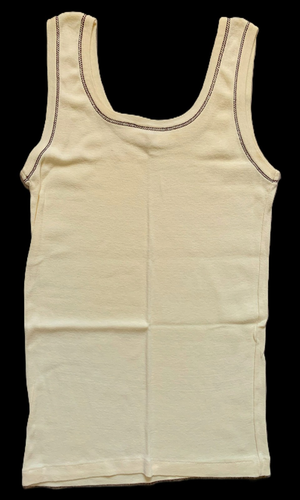 Canotta vintage anni '70 battitore muscolare singola e decorativa cucita cotone morbido NOS S/M - Foto 3 di 8