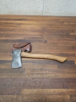 E17- Small Antique 10oz L.L. Bean Freeport ME miniature axe hatchet w/ sheath