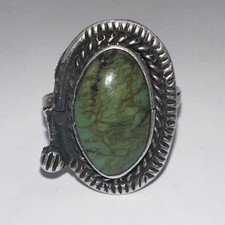 Oval Green Turquoise Set Rope Design Native American Sterling Ring Size 8 4.3g 