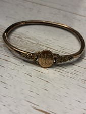 Vintage Gold Filled Hinged Bangle Bracelet With Ornate Motif. Childs 2.2 In