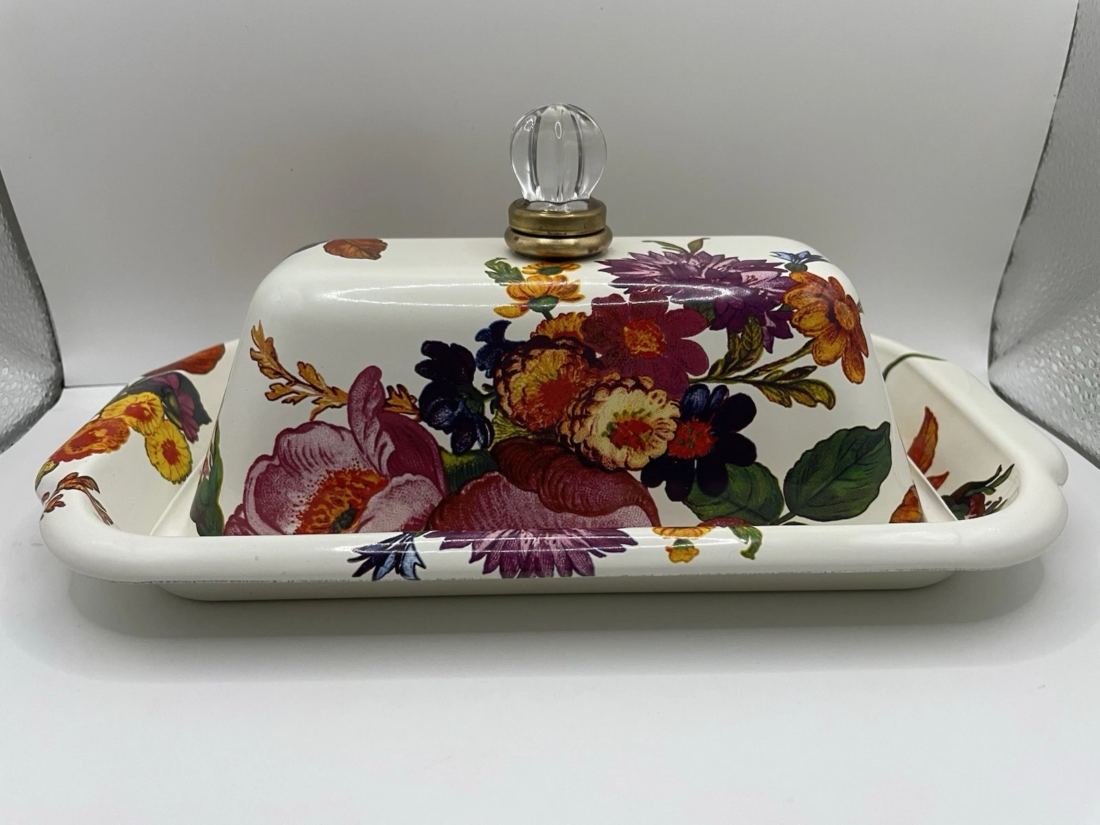 Mackenzie Childs White Flower Market Butter Box