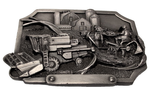 Siskiyou Buckle Co. O-27 Belt Buckle VTG 1983 Pewter Farm Farming Barn Combine 