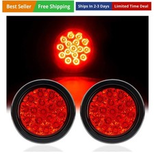 4" Round led Trailer Lights with Rubber Grommet 12/24V RED 16LED Waterproof B...