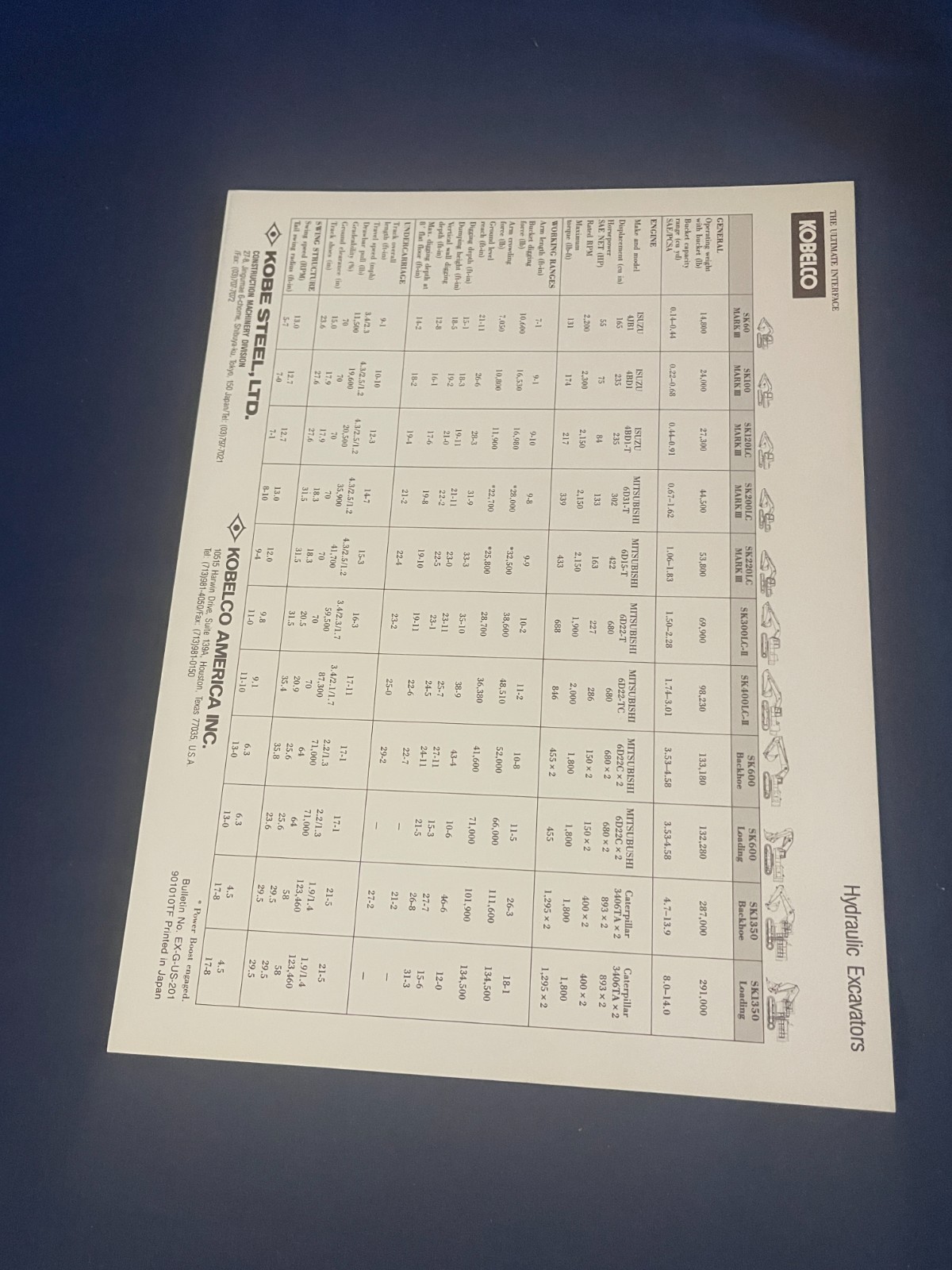 Kobelco Hydraulic Excavators Dealer Sales Brochure