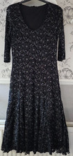 Ladies Per Una Speziale Black Evening Lace & Sequin Dress Lg Sleeves sz 18L