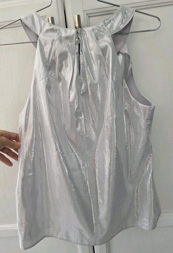 Talbots Silver Shiny Metallic Party Sleeveless Shirt Top Halter 4 $90 NWT - Picture 9 of 9