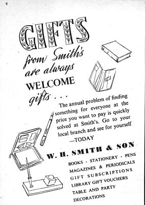 1950 Reklame W H SMITH Schreibwaren Zeitungshändler (2) kleine Original Vintage Printanzeige