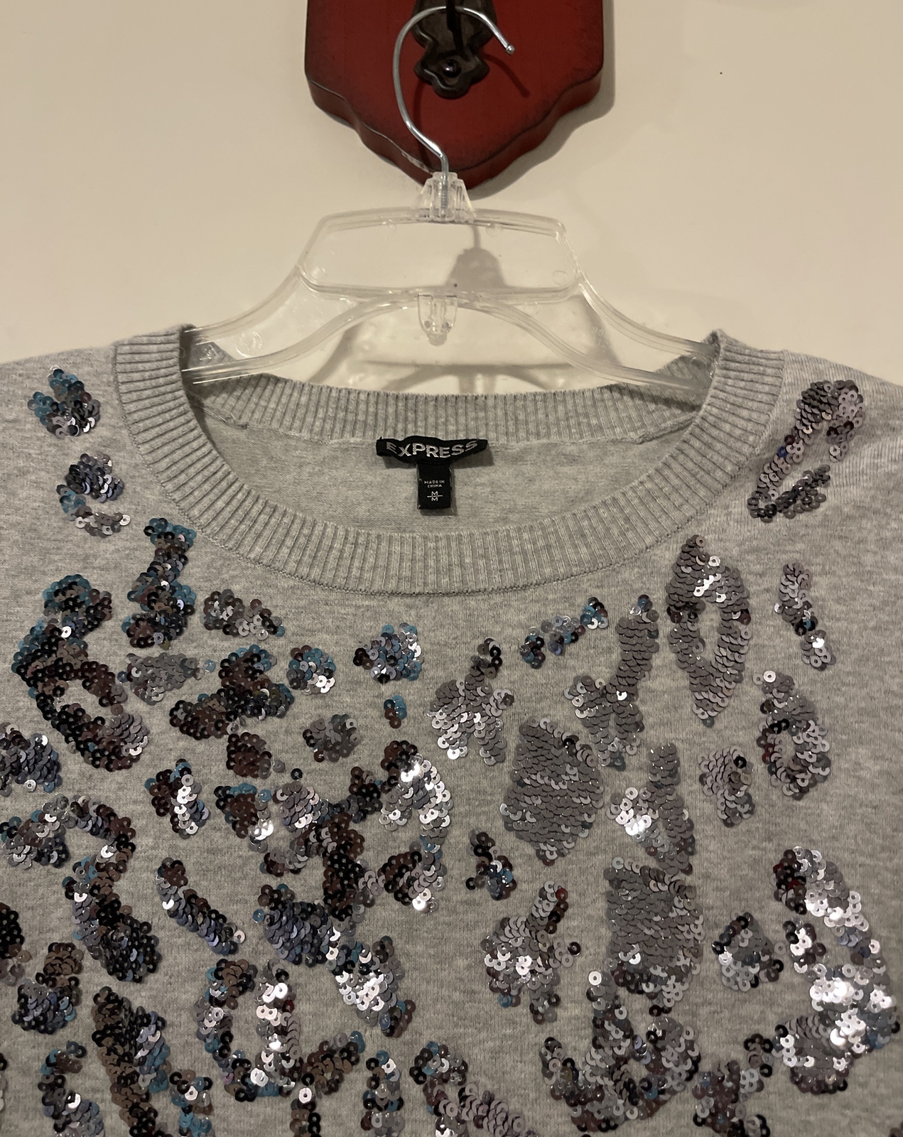 Express Womens Medium Gray Sequined Two-Toned Pul… - image 3