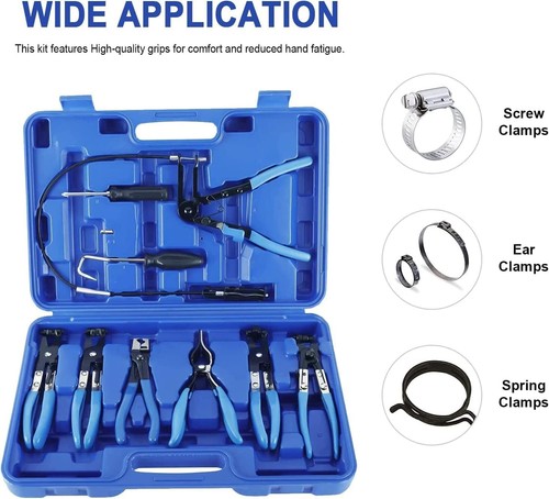 9Pcs Flexible Hose Clamp Pliers Set Long Reach Wire Remover Tool for Fuel Hoses - Foto 5 di 10