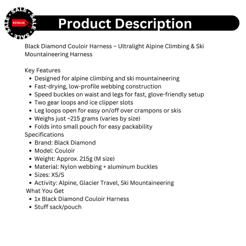 Black Diamond Couloir Alpine Climbing Harness – Lightweight, Packable, Durable - Picture 2 of 3