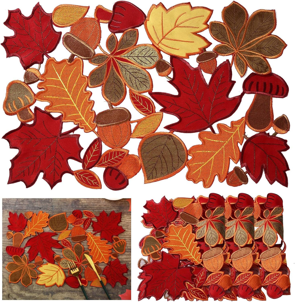 QIONG MENG Fall Placemats Set Of 4 – Thanksgiving Maple Leaves Pattern, Waterproof Plastic PVC, 12x18 Inch