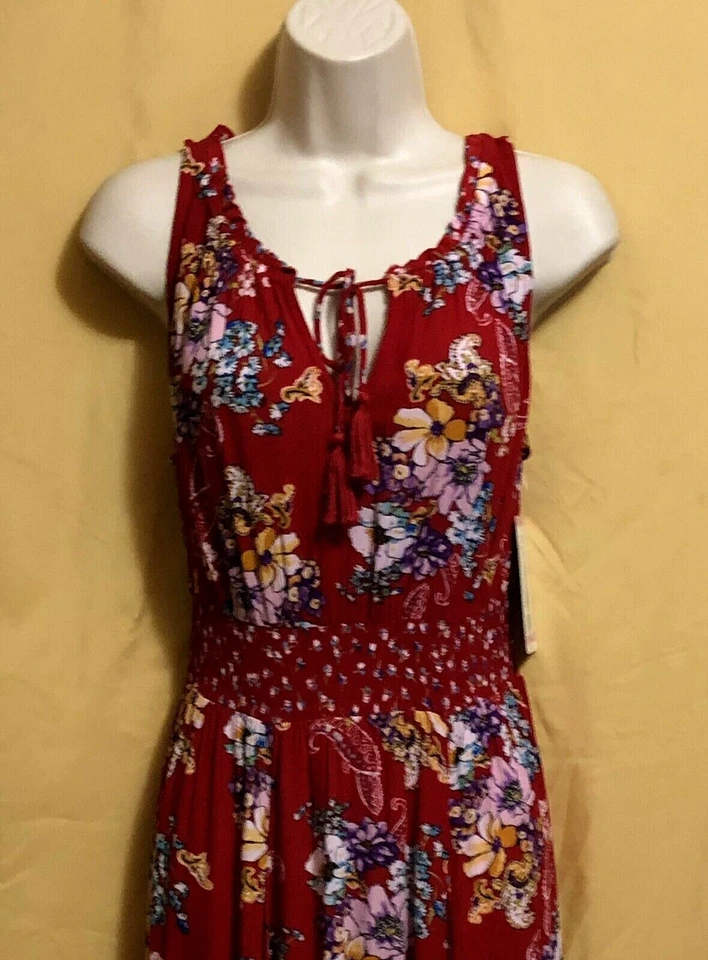 Bila Damas Rojo Floral Paisley Elástico Asimétrico Maxi Vestido Largo S XXL $72 Foto 3 de 4