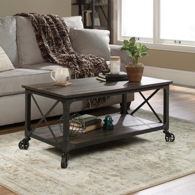 SAUDER Coffee Table 42.913'' Composite Top Rectangle w/ Casters in Carbon Oak