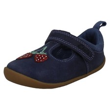 Girls Clarks 'Roamer Berry' Blue Leather First Shoe Pre Walkers