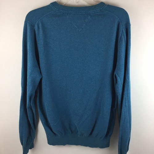 Tommy Hilfiger Mens Sz M Blue V-Neck Pullover Sweatshirt 100% Cotton Preppie - Picture 2 of 11