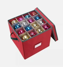Christmas Ornament Storage Box Chest Dividers Holds 64 Bulbs 12 In Cube Handles