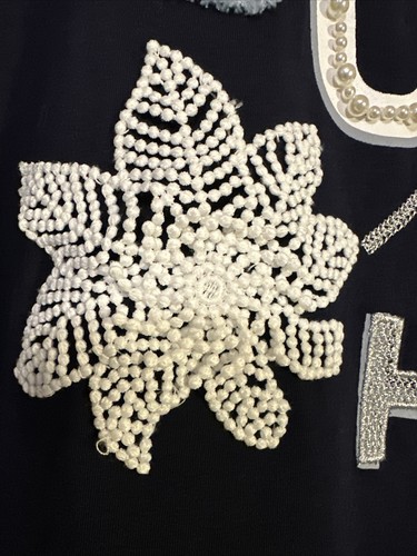 NWOT En Suey Gray Blue Beaded Wide Neckline Jeweled Top Size 42 - Foto 3 di 10