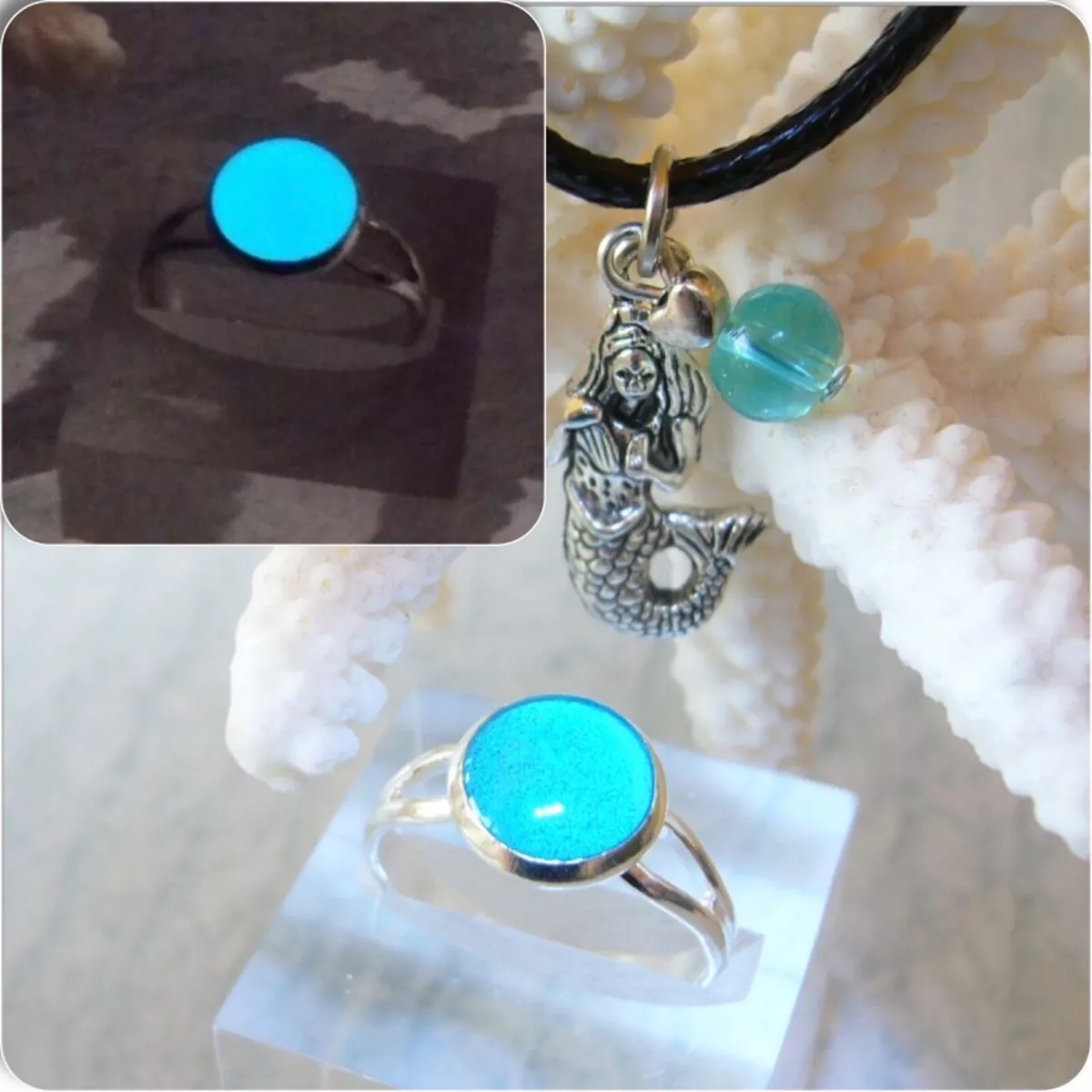 H20 Just Add Water Mako Mermaids Moon Pool Glow Style Ring Mermaid Necklace  H2O