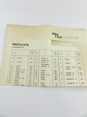 Imhof Preisliste zum Katalog V55